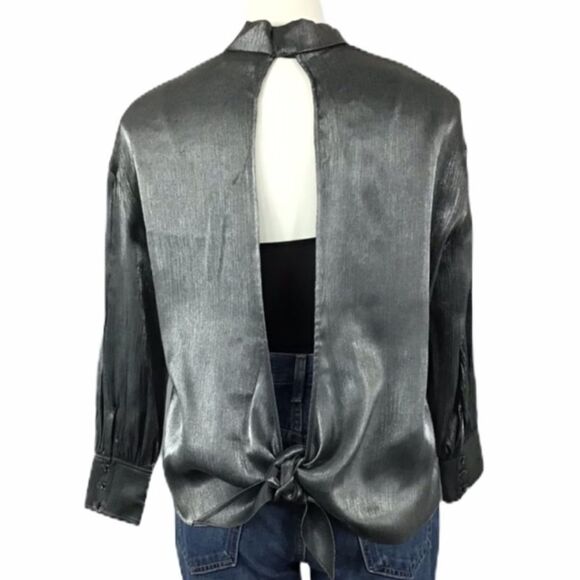 Anthropologie Reiko Berlin Satin Metallic Open Back Top - Picture 4 of 8